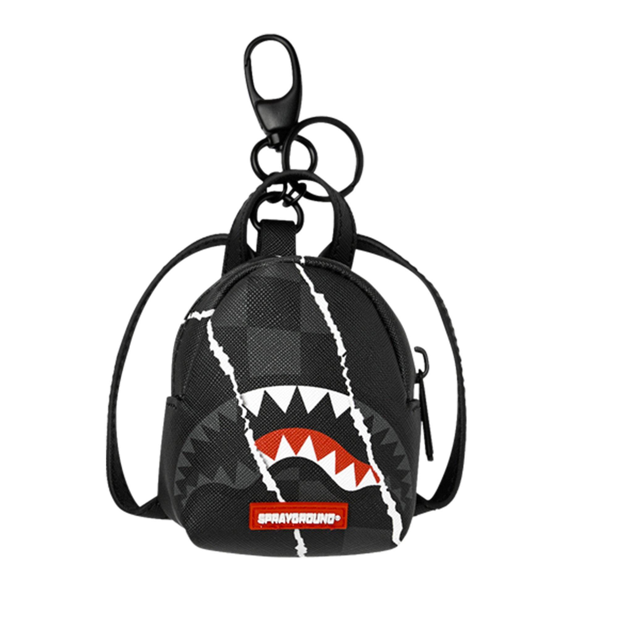 Sprayground Center Rip Shark&nbsp;Backpack Keychain - BLACK/GREY